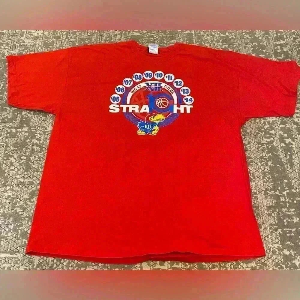 Kansas Jayhawks 2014 Big 12 Champs‎ Short Sleeve T Shirt Men size XXL color Red